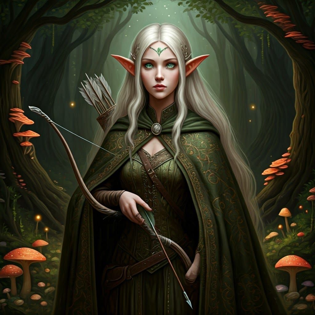 Elf Girl in Enchanted Forest, Fantasy Illustration