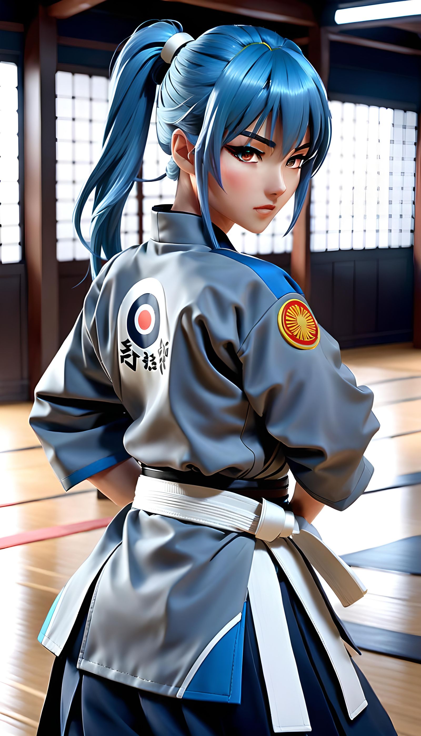 Anime Girl Practicing Aikido in Dojo: 3D Art
