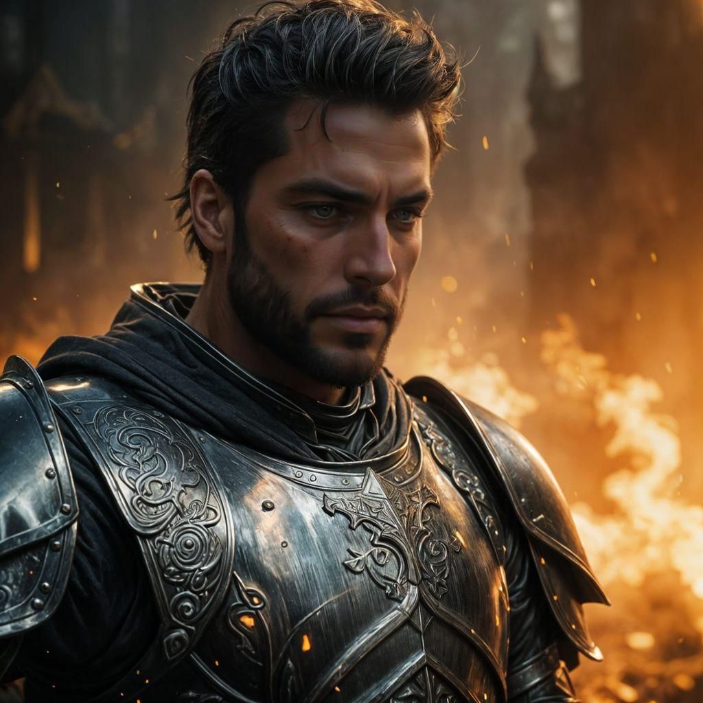 Epic Knight in Dark Steel Armor, Digital Art