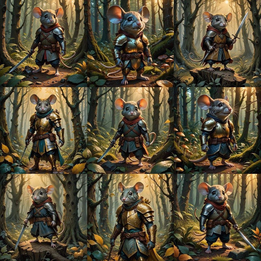A brave mouse dressed as an fantasy game adventurer