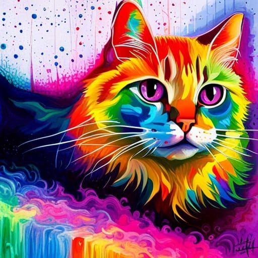 Colorful Furry Cat Graffiti Art