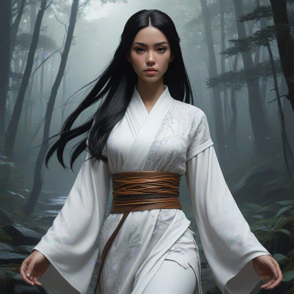 Heroic Nun Monk Warrior in Ethereal Forest