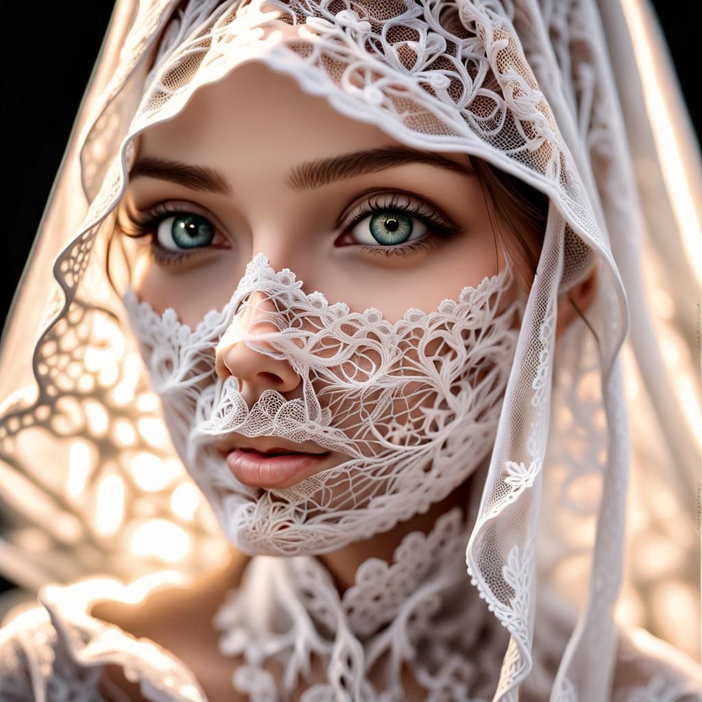 Woman's Fractal Lace Veil: Detailed Close-Up
