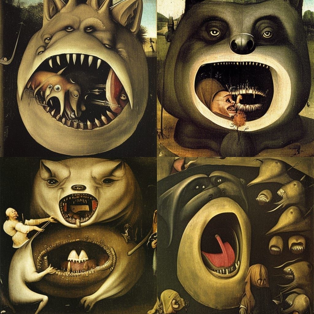 Miniature Human in Wolf's Mouth, Bosch Style