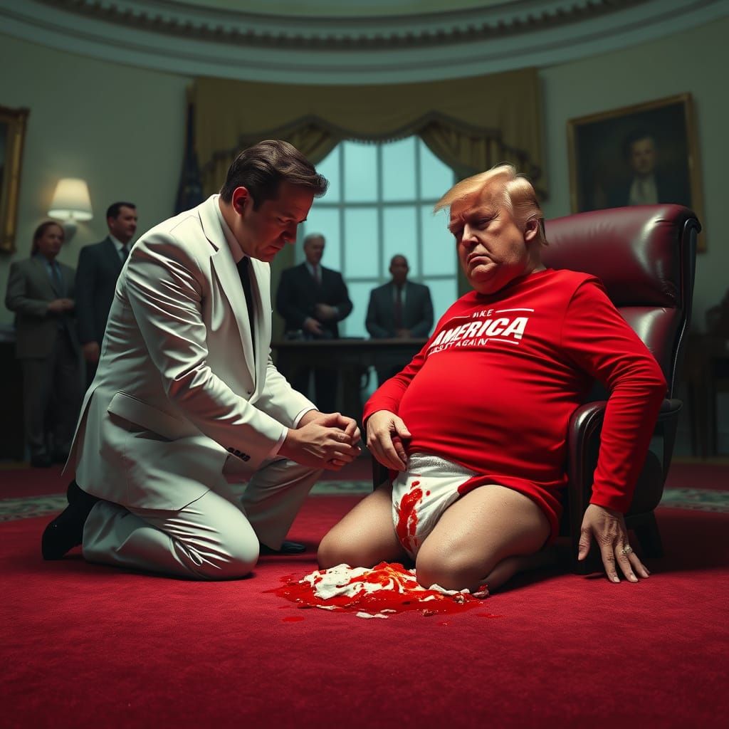 Disgusted Elon Musk Changes Trump's Diaper in Surreal Oval O...