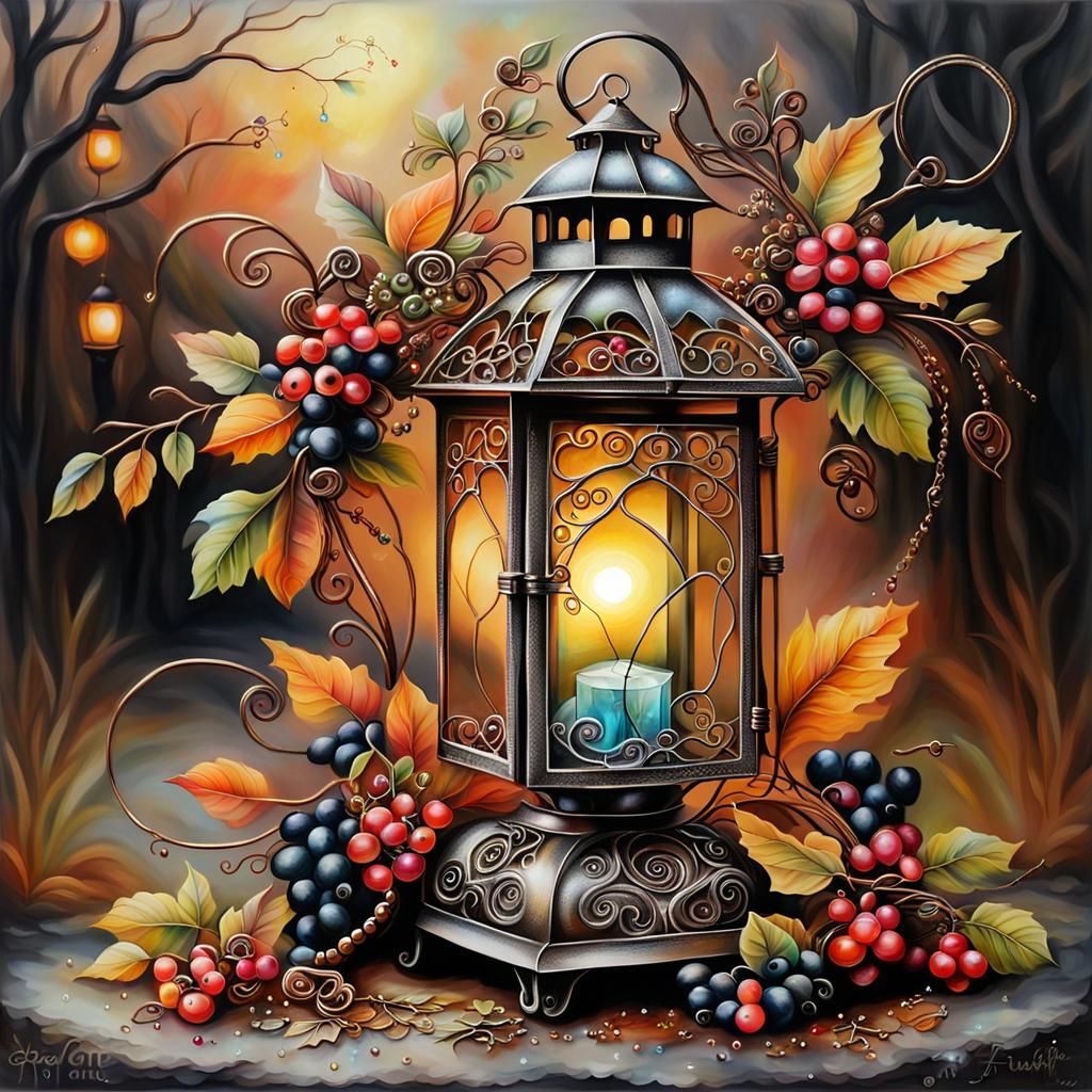 Jeweled Lantern Amidst Autumnal Hues