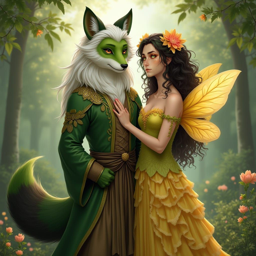 Fae-Kitsune and Bee-Fae Siblings in Fantasy Art