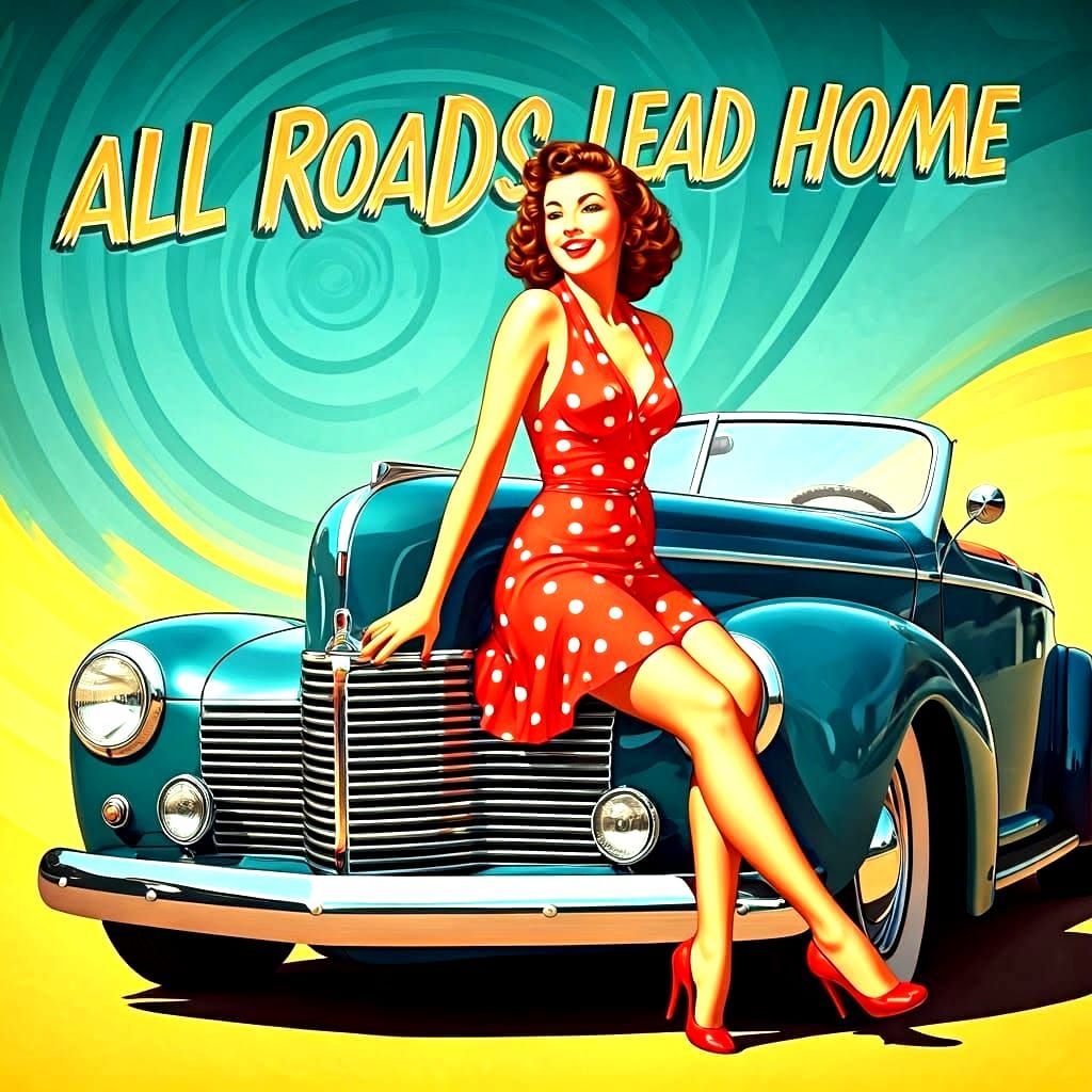 Vintage Pin-Up Poster of Woman on Roadster