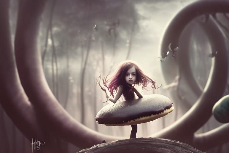 Girl fairy toddler riding giant donut