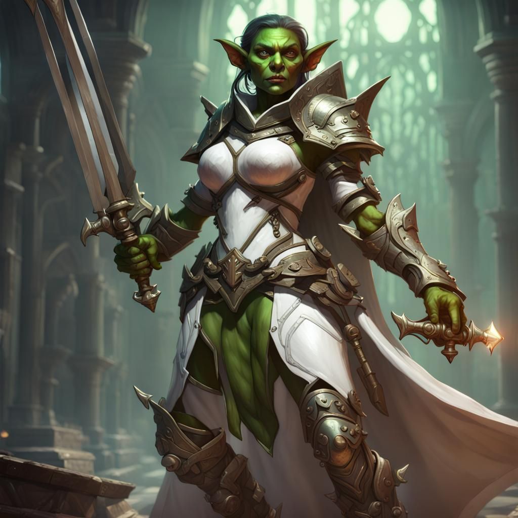 Female Goblin Paladin in Shining Armor