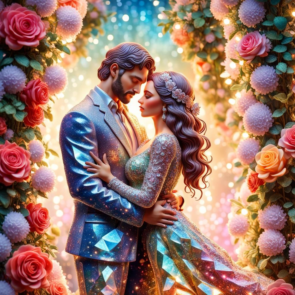 Ornate Crystal Figurine of Loving Couple