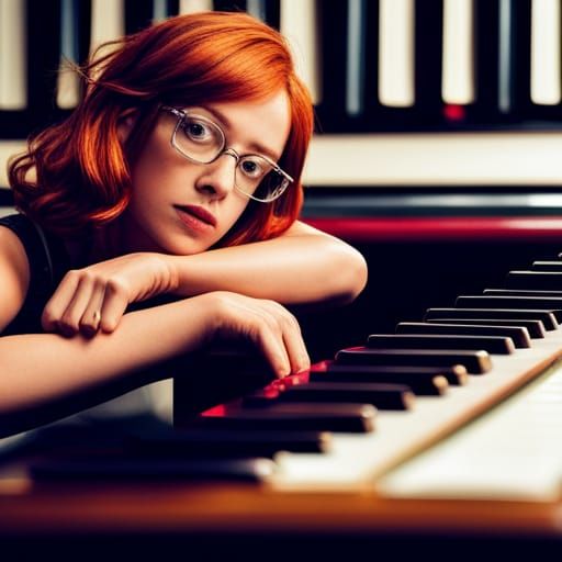 Redhead Teenager at Piano, Lost in Thought