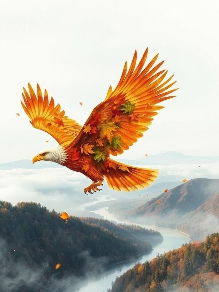 Autumn Eagle Double Exposure Watercolor Painting