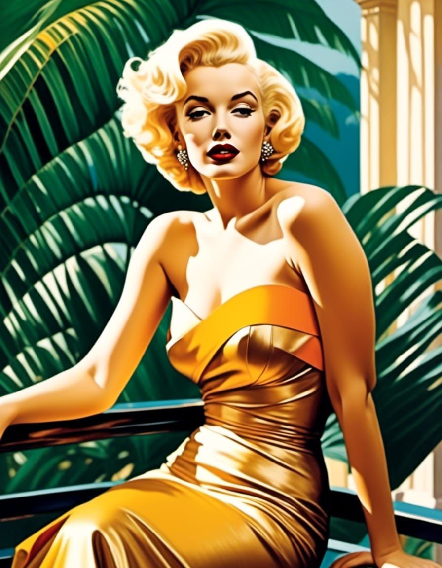 Pop Art Portrait of Fashionable Woman in Balenciaga Dress