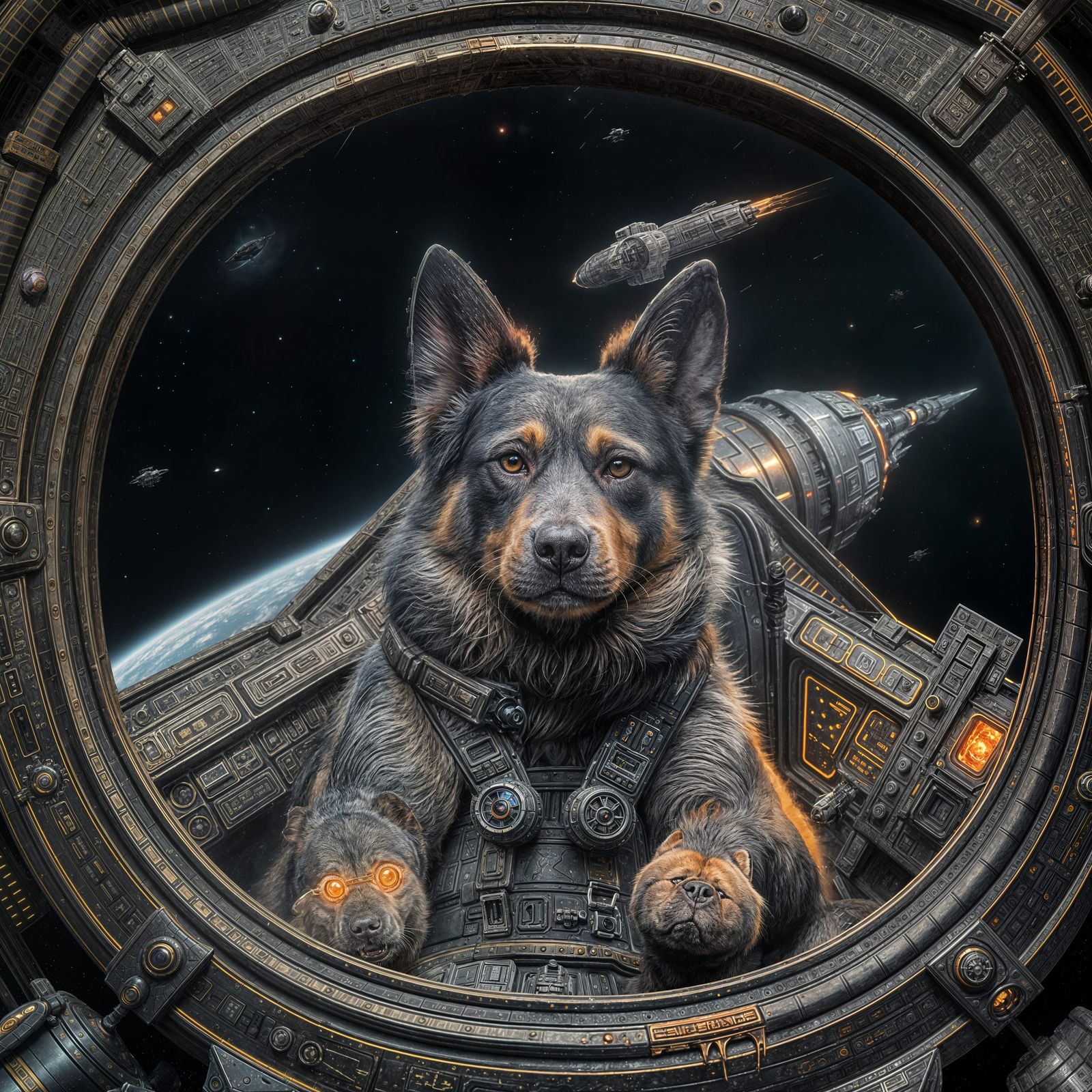Angry Space Dog in a Detailed Matte Painting