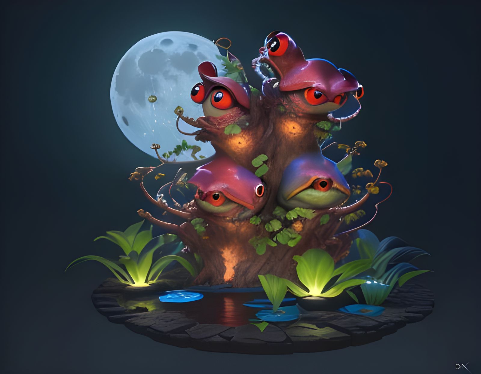 Colorful Tree Frogs in Dreamlike 3D Render