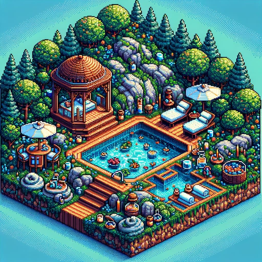 Luxurious 8-Bit Pixel Art Spa with Pool