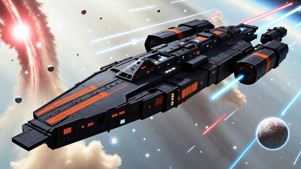 Ebon Hawk Bursts Into Hyperspace Nebula