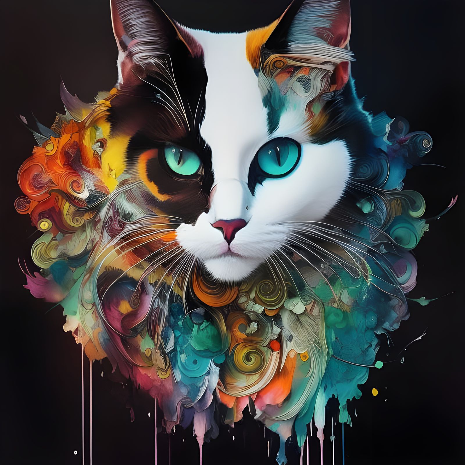 Colorful Cat Mask Portrait in Gouache Illustration