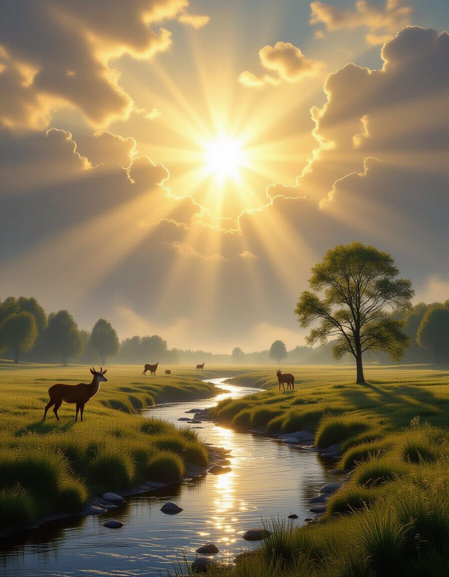 Divine Creation Scene With Golden Light and Symbolism