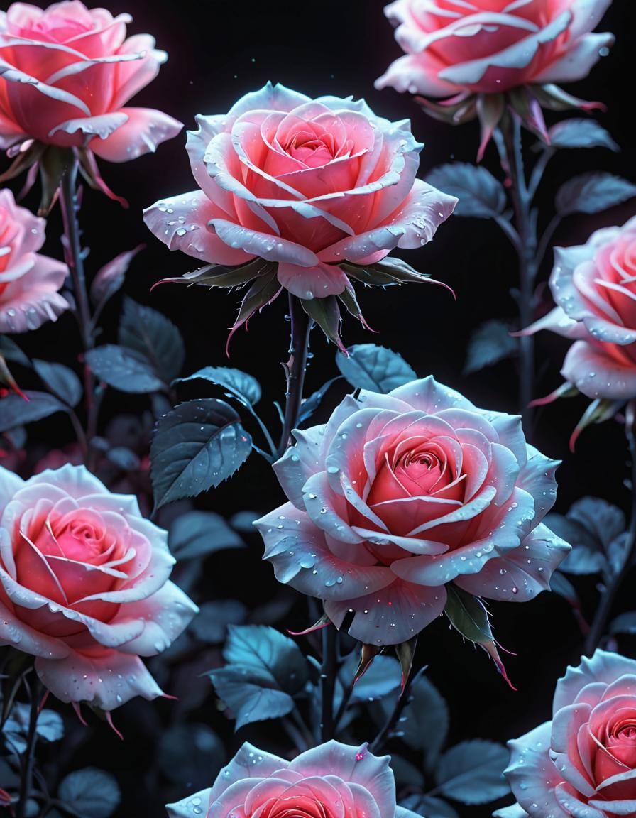 High Contrast Holographic Roses in 3D Anime Art