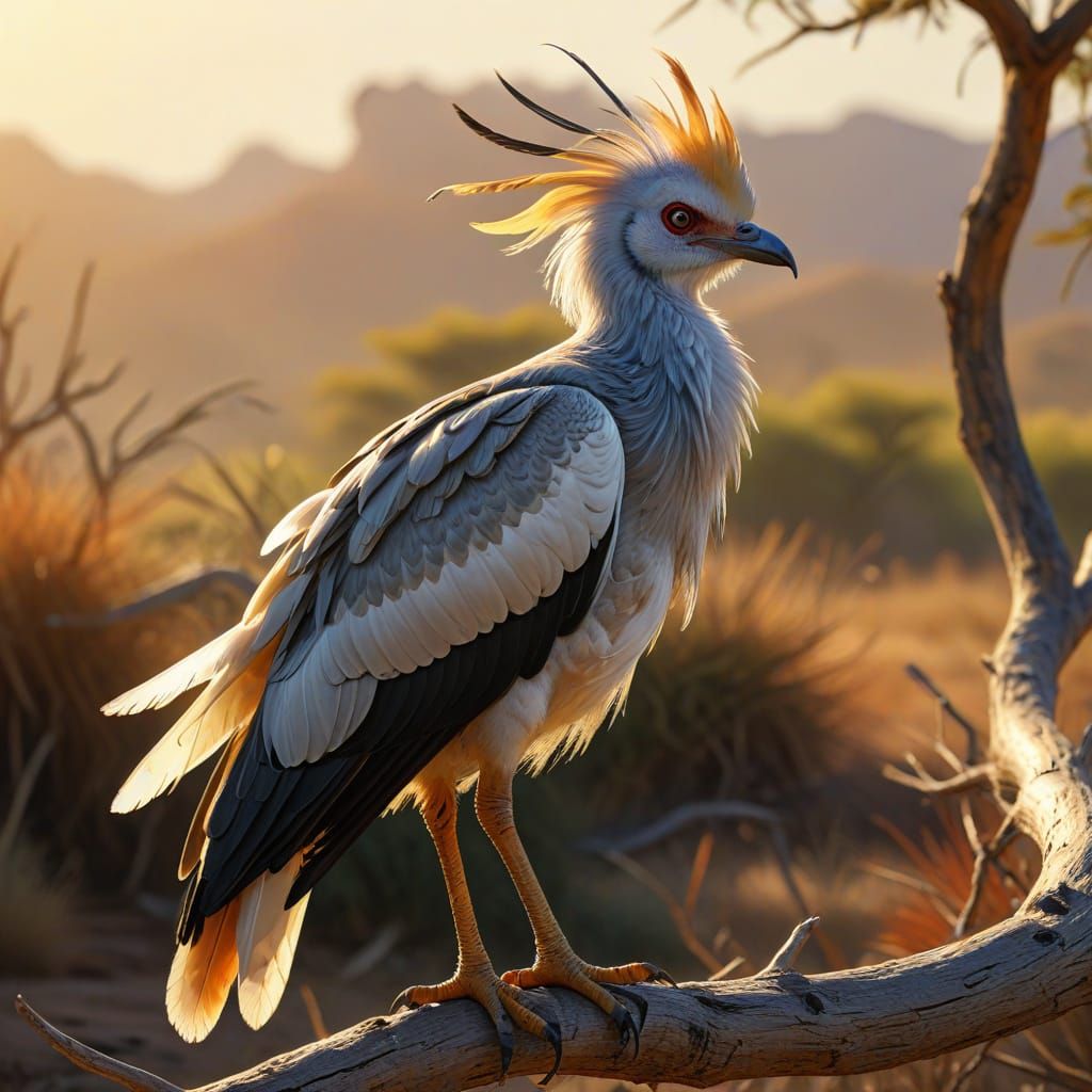 Secretarybird in Sunny Savannah as Oil Painting