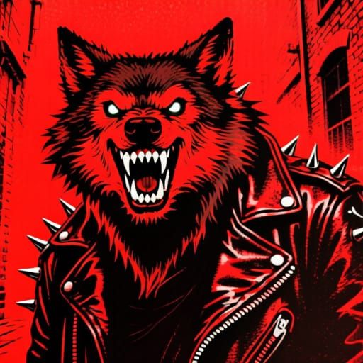 Snarling Werewolf in Fire Red Stencil Style