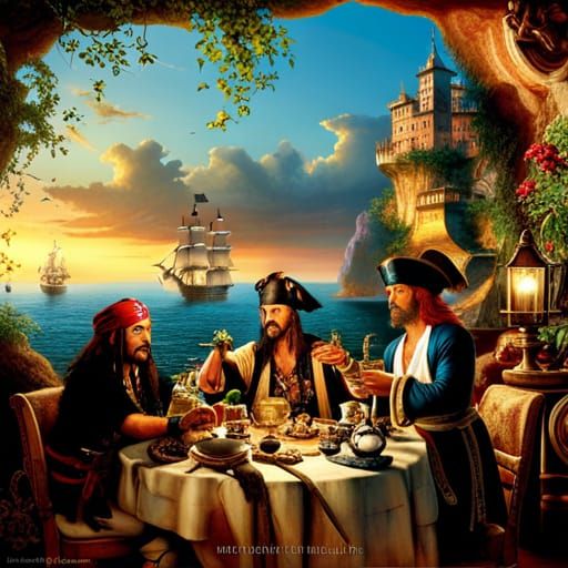 Pirate Tea Party in Cave, Digital Matte Painting