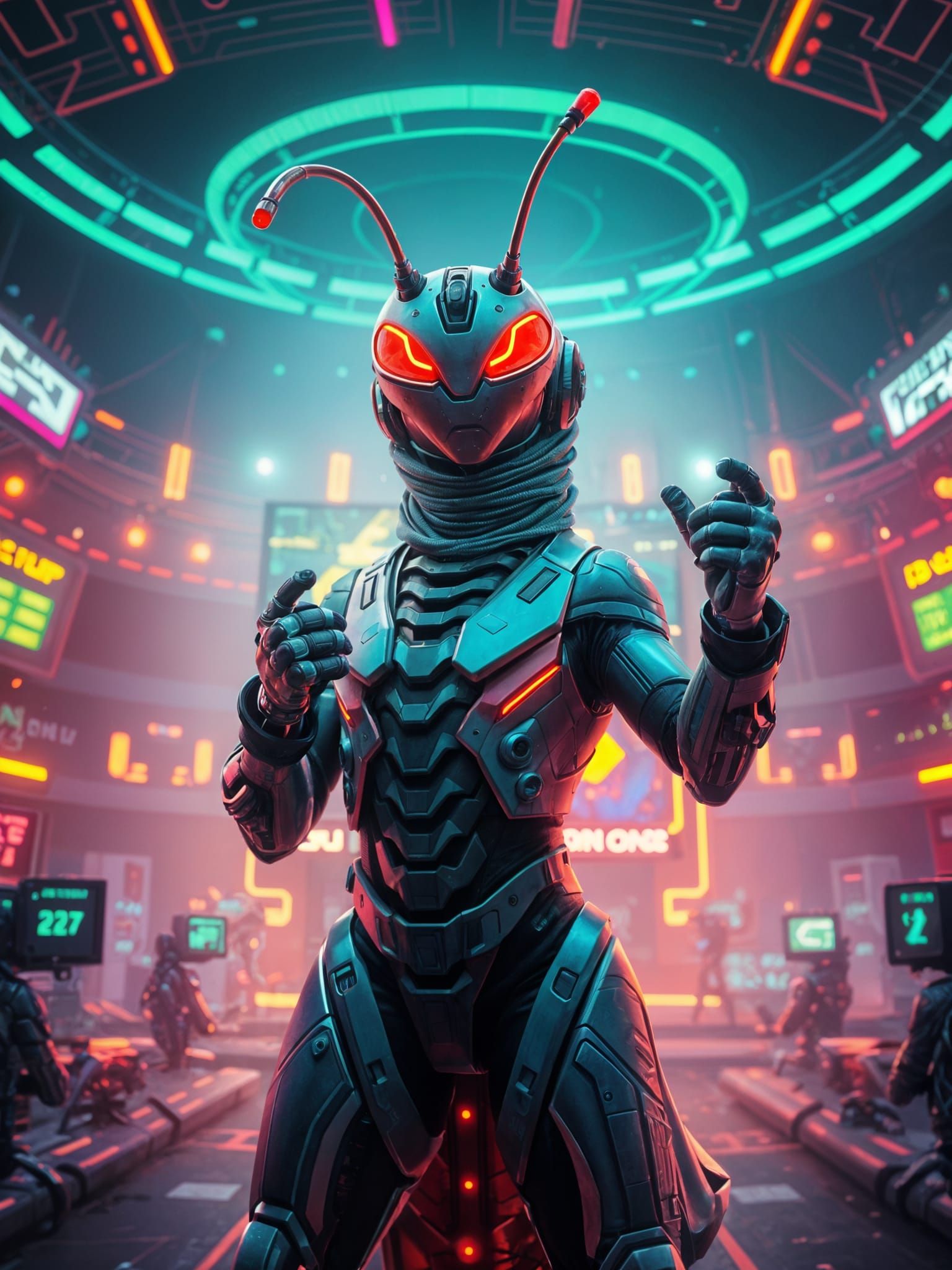 Cyberpunk Caterpillar Victory: Digital Matte Painting