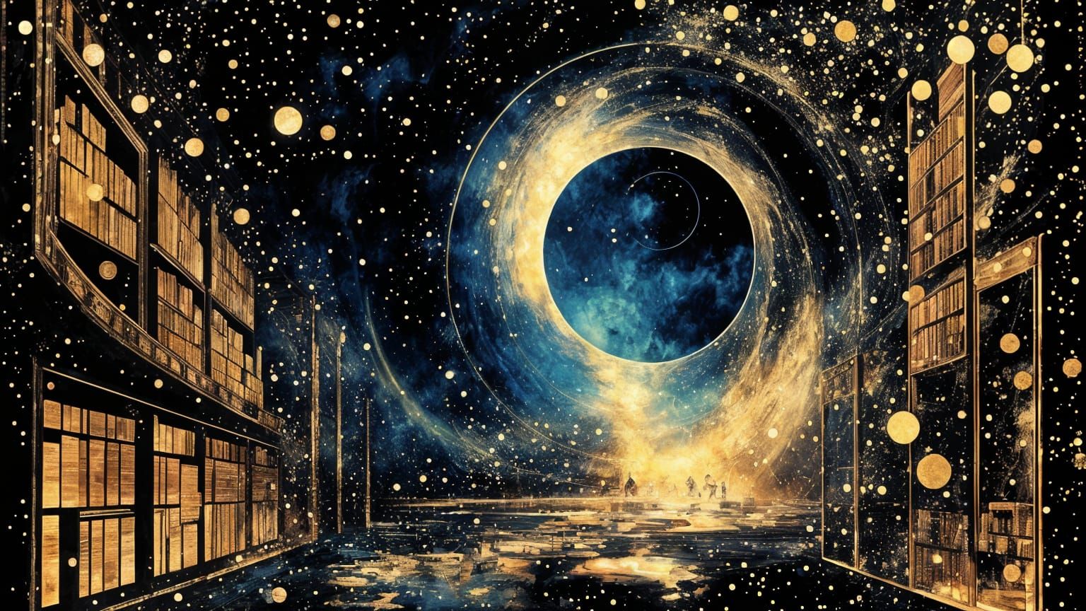 Celestial Library with Cosmic Librarian, Symbolist Style