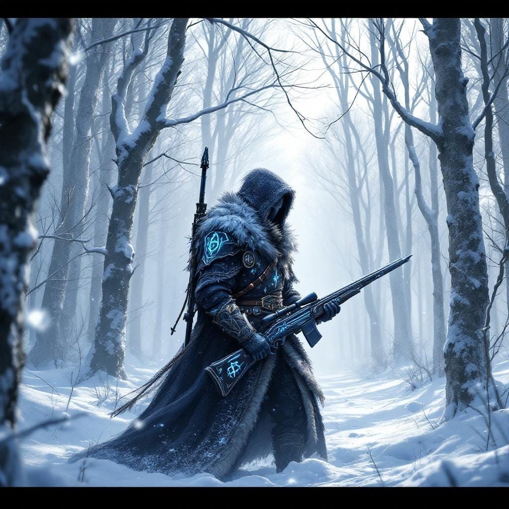 Arcane Hunter in Snowy Woods: 3D Anime Art