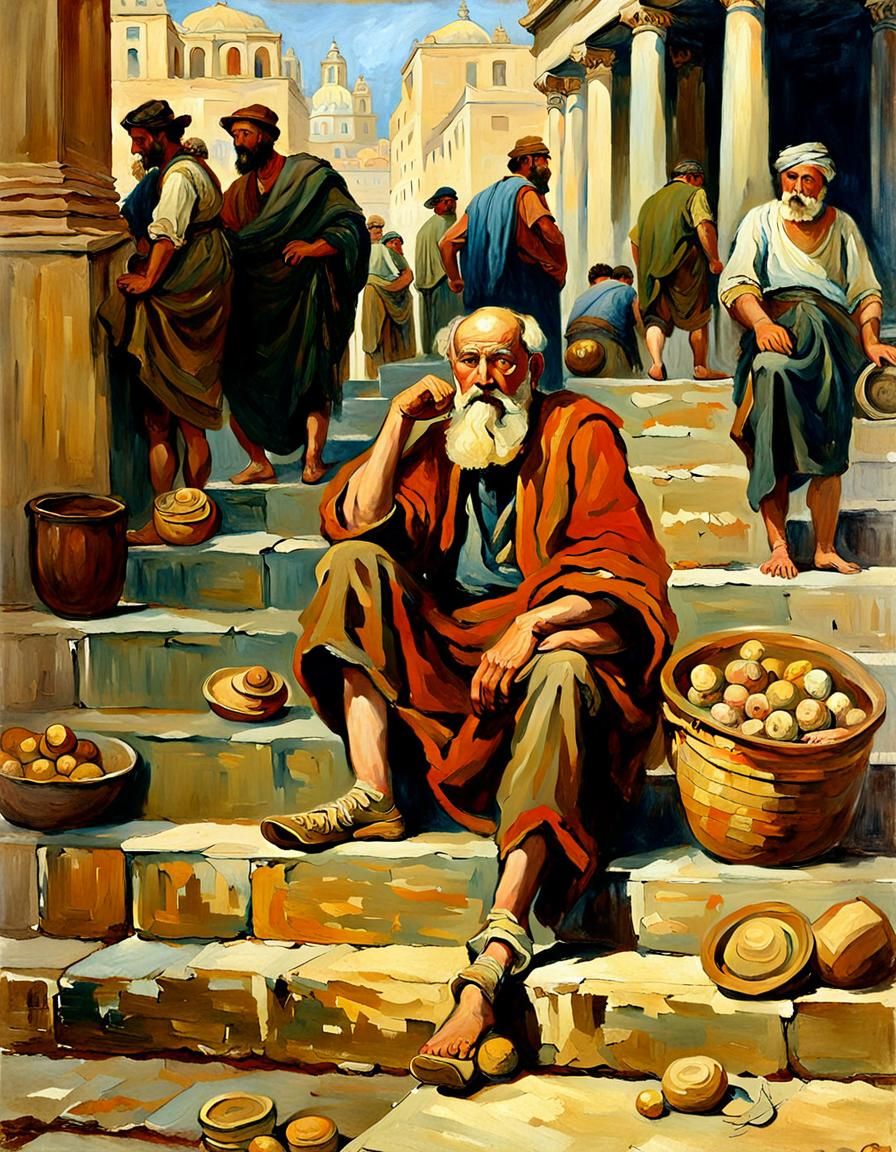 Diogenes Relaxing in Ancient Athens: Oil Painting