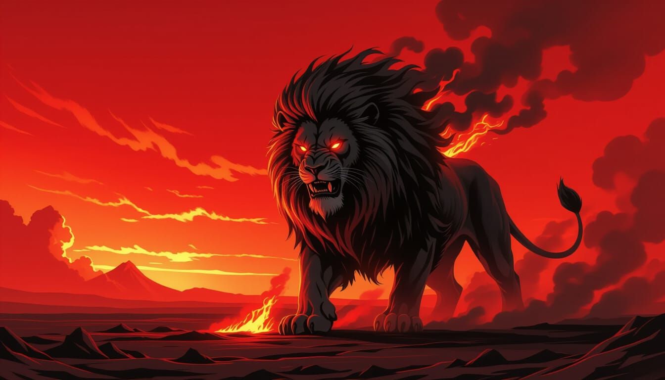 Gothic Fantasy Ash Lion on Volcanic Plain