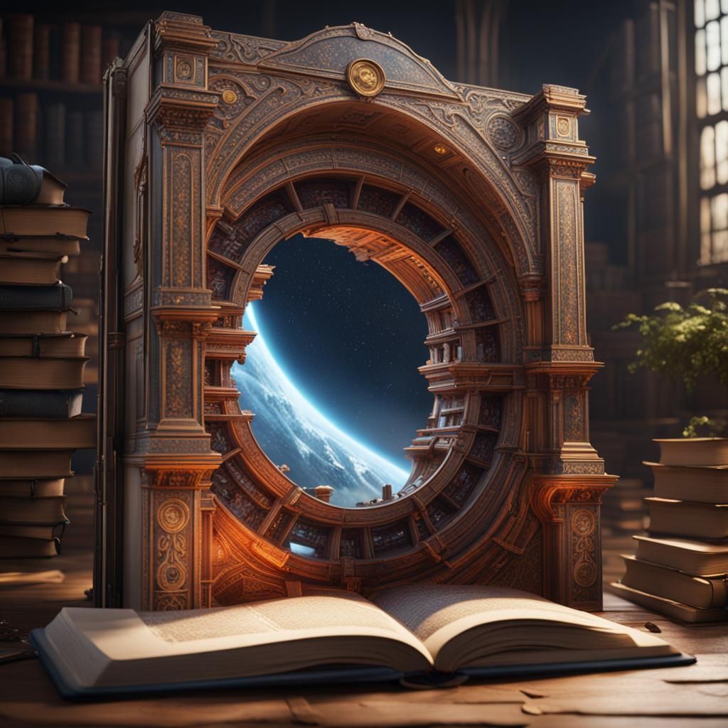Book with Portal: Detailed Matte Painting in Fantasy Style