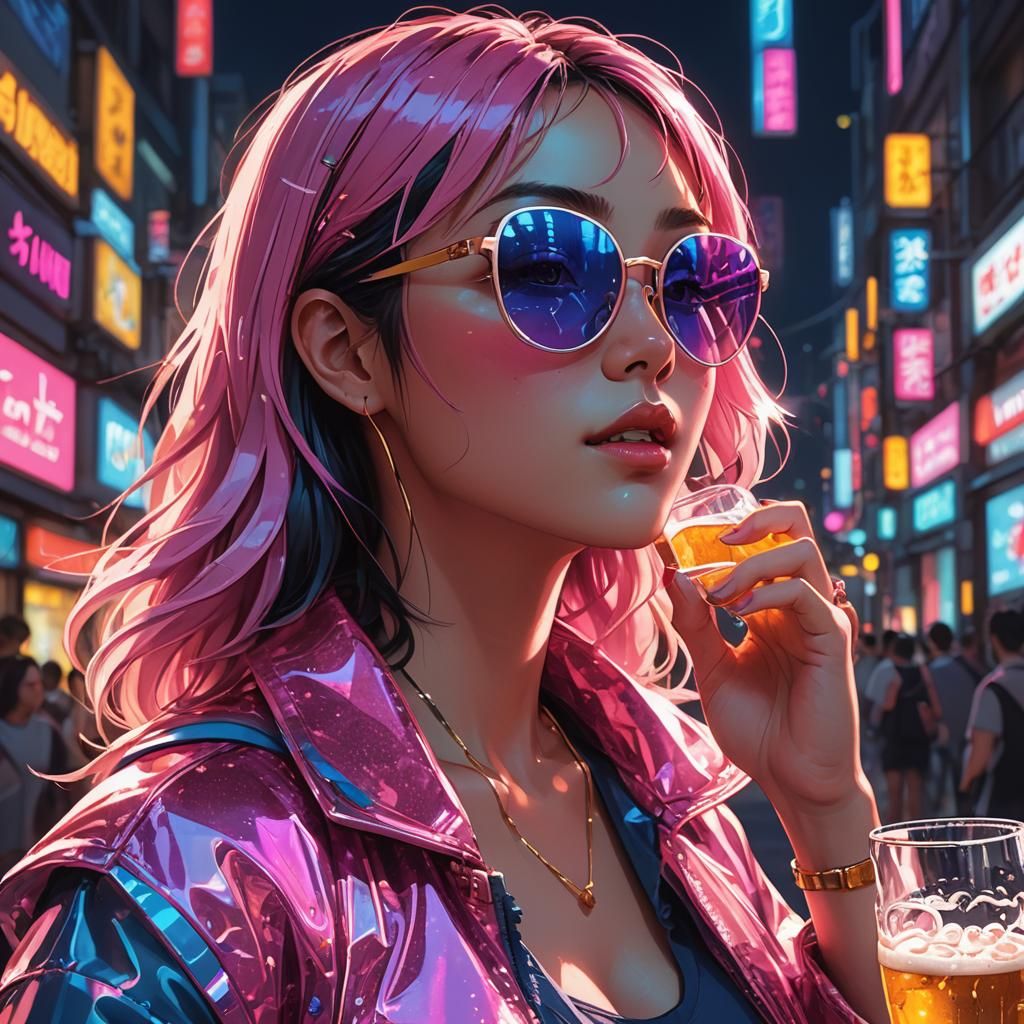 Neon City Anime Girl Portrait in 3D