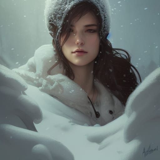 Hyperdetailed Portrait Buried in Snow, Artstation Style
