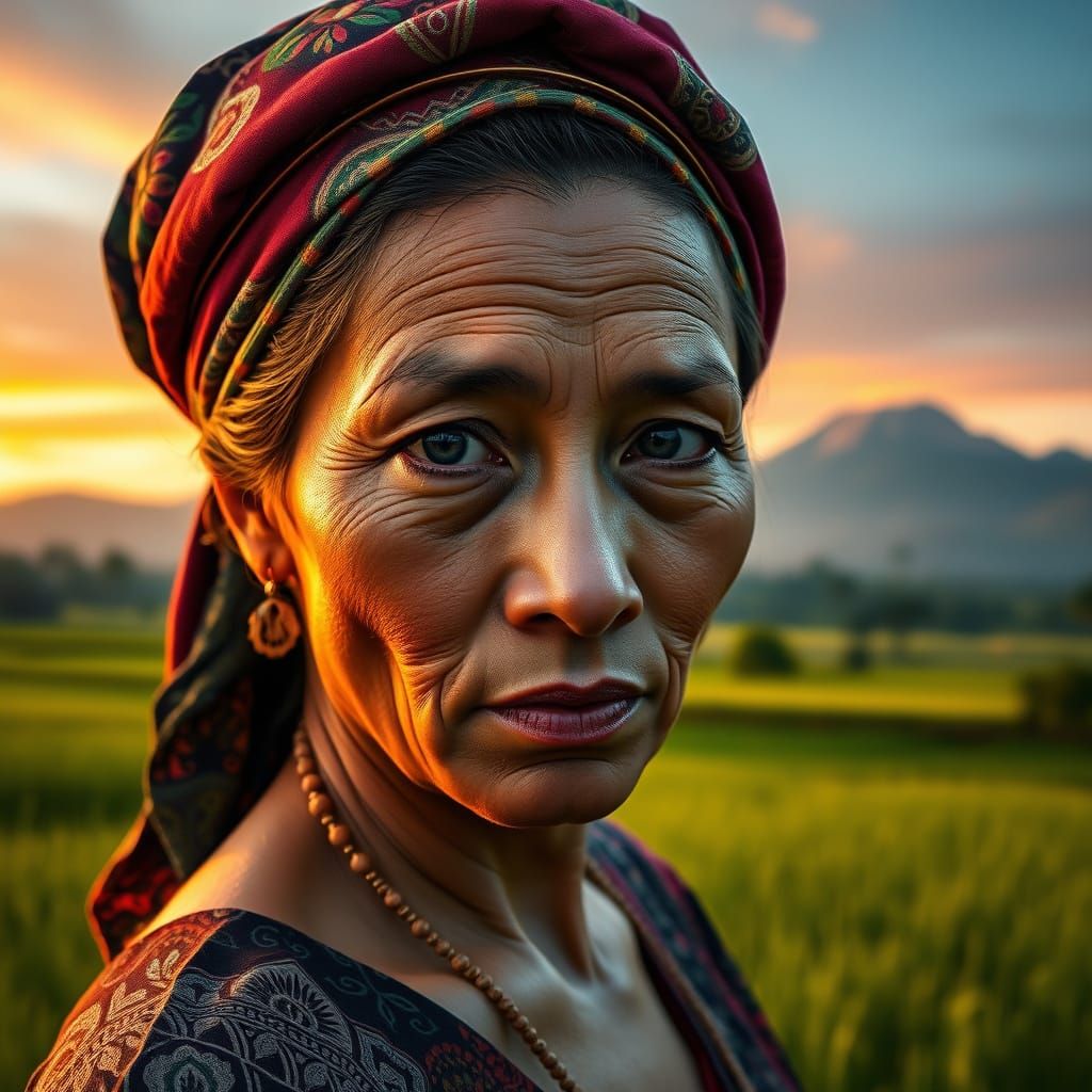 Balinese Woman in Serene Landscape, Fantasy Concept Art Styl...