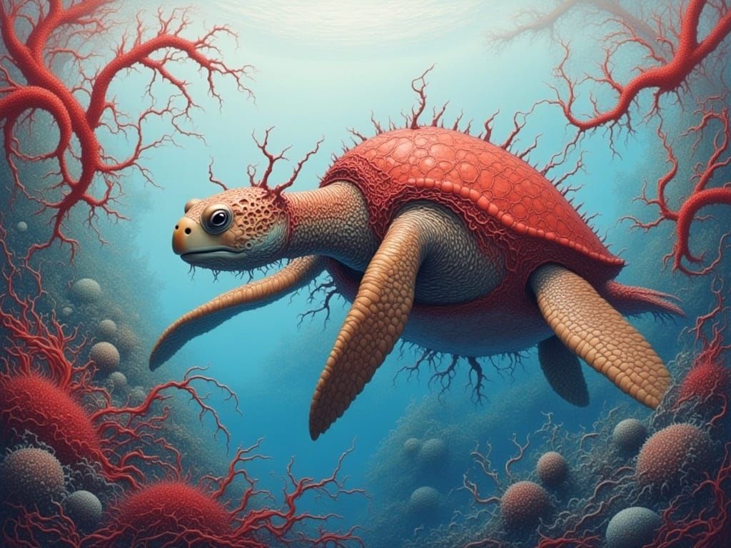 Pangolin Turtle in Kelp Forest, Watercolor Style