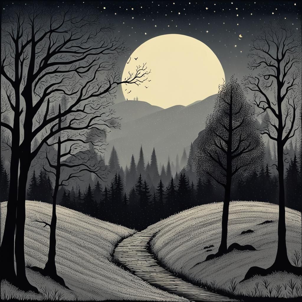 Romantic Moonlit Scene in Detailed Matte Painting