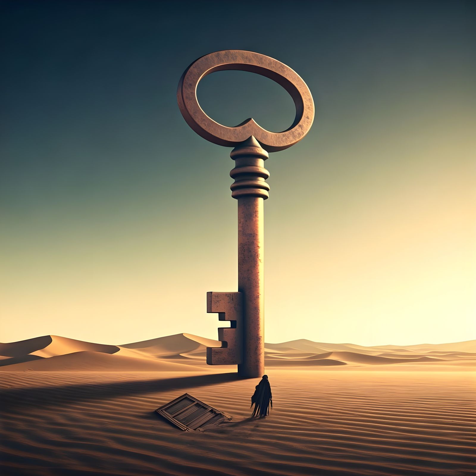 Surreal Desert Key with Doorway, Dalí Style