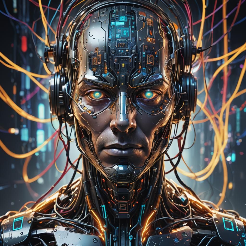 AI Fills the Void: Cybernetic Portrait in Digital Art Style