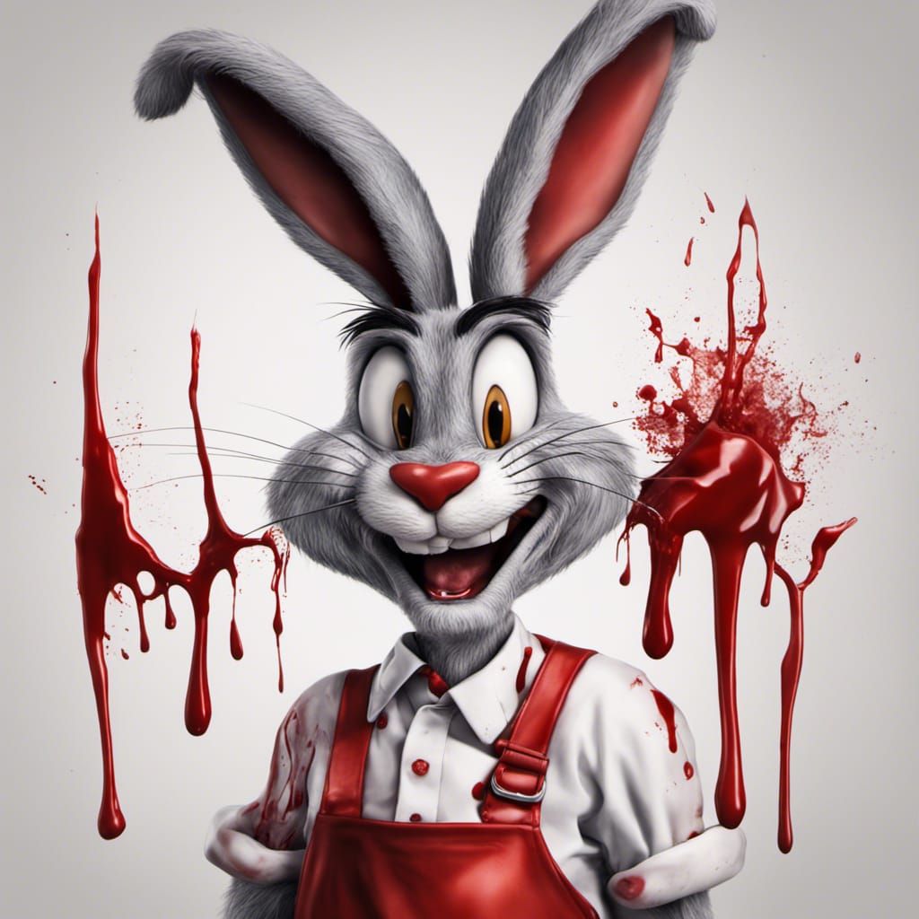 Photorealistic Bugs Bunny in Bloody Butcher Apron