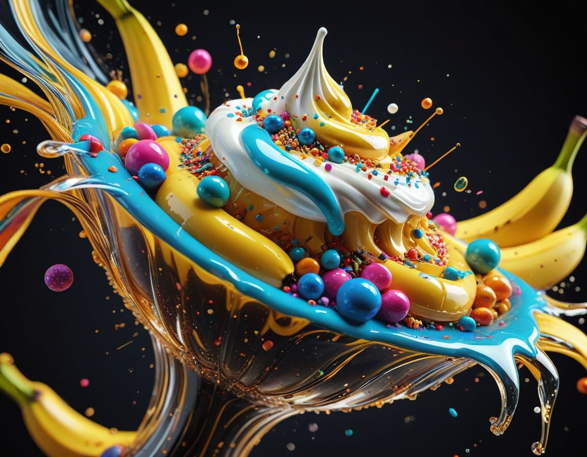 Vibrant Banana Sundae with Whimsical Eyes in Hyperrealistic ...