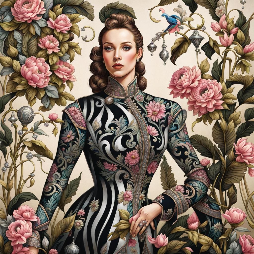 Detailed Embroidered Tapestry with Floral Design in 3D