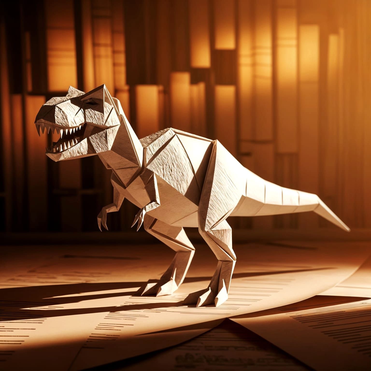 Origami T-Rex in Golden Hour Light