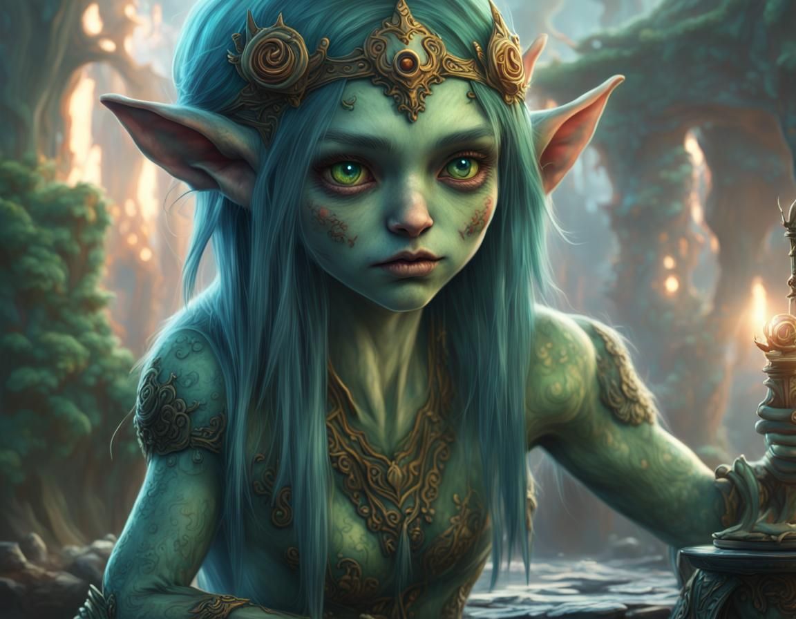 Cute Goblin Girl in Digital Matte Painting Style