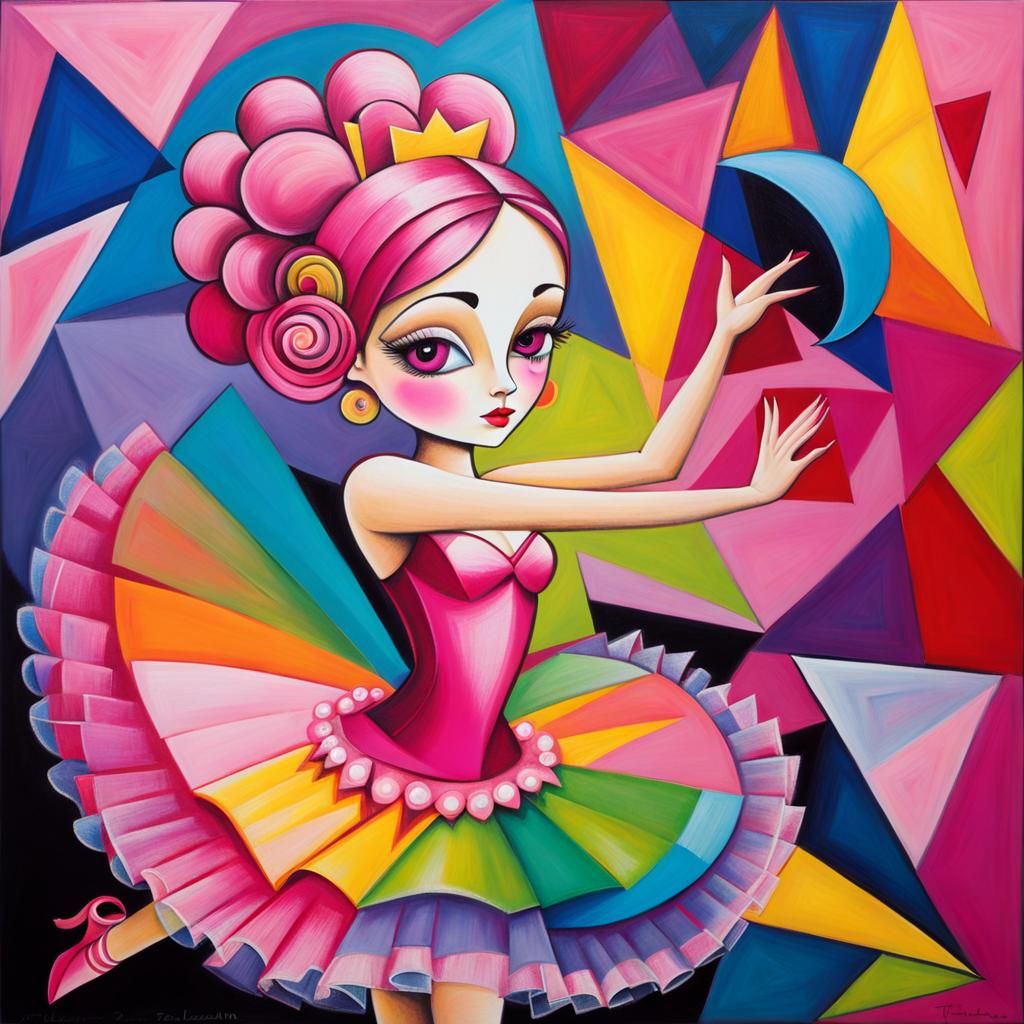 Cubist Ballerina Twirling in Geometric Shapes