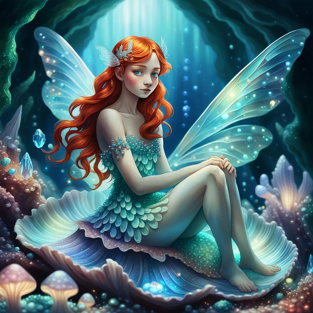 Vibrant Sea Fairy in Crystal Cavern