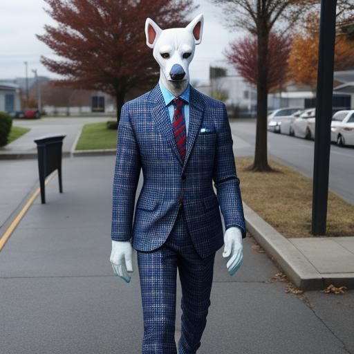 Surreal Humanoid Dog in Plaid Suit