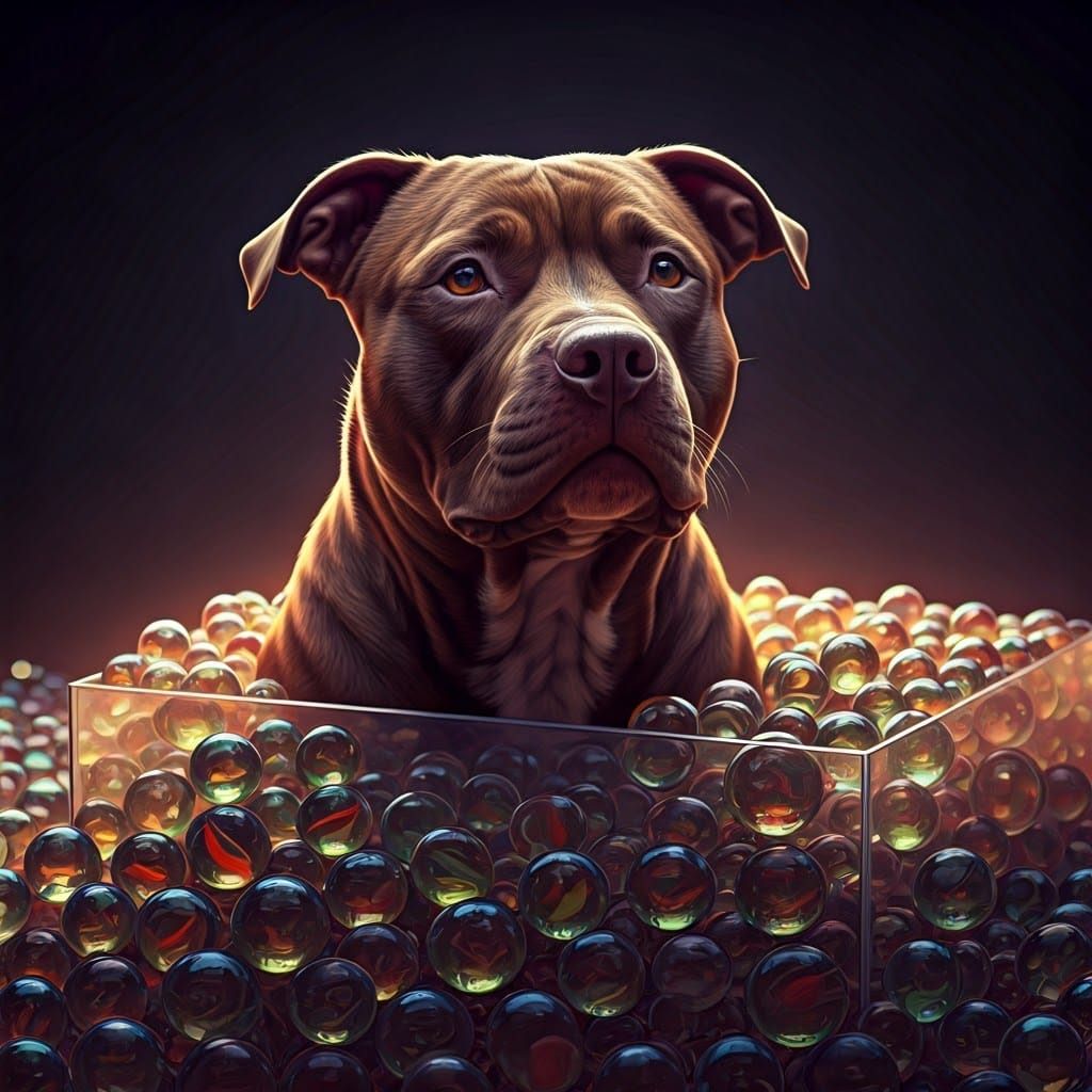 Pitbull in Marbles, Hyper-Realistic Digital Art